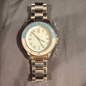 Silver and Blue Stainless Steel Watch